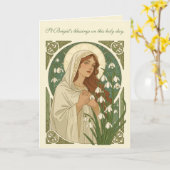 St Brigid Art Nouveau Halo and Snowdrops Kaart (Gele Bloem)
