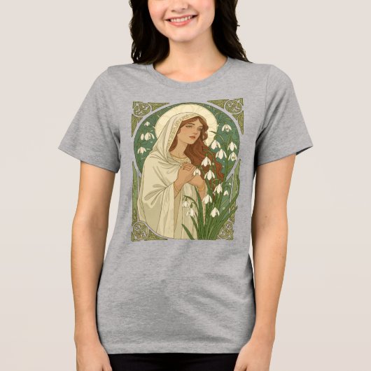 St Brigid Art Nouveau Halo and Snowdrops Tri-Blend Shirt (Voorkant)