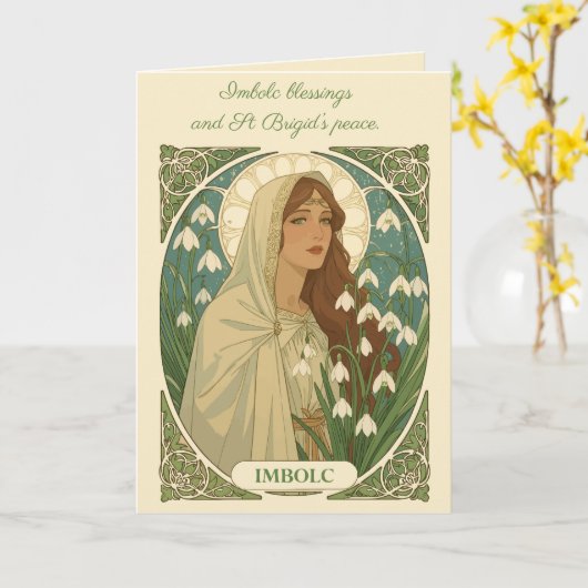 St Brigid Art Nouveau Illustration Kaart (Gele Bloem)