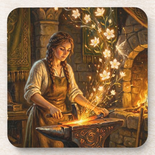 St Brigid Blacksmith Fairies Flowers Fantasy Art Bier Onderzetter (Voorkant)
