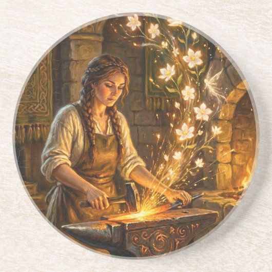 St Brigid Blacksmith Fairies Flowers Fantasy Art Zandsteen Onderzetter (Voorkant)