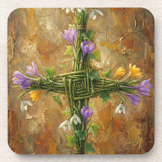 St Brigid Cross Green Rushes Crocus Imbolc Art Bier Onderzetter (Voorkant)