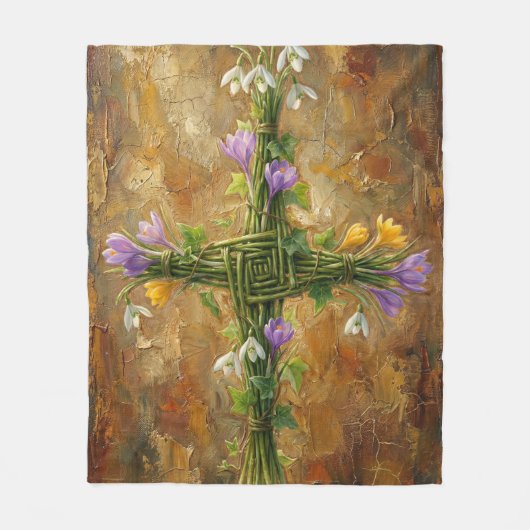 St Brigid Cross Green Rushes Crocus Imbolc Art Fleece Deken (Voorkant)