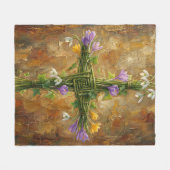 St Brigid Cross Green Rushes Crocus Imbolc Art Fleece Deken (Voorkant (Horizontaal))