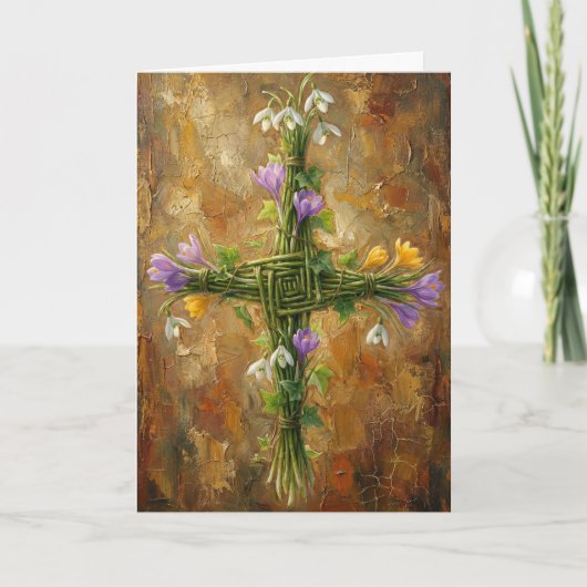 St Brigid Cross Green Rushes Crocus Imbolc Art Kaart (Voorkant)