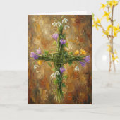 St Brigid Cross Green Rushes Crocus Imbolc Art Kaart (Gele Bloem)