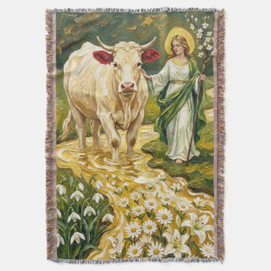 St. Brigid & De Witte Koe (Imbolc) Deken (Voorkant Verticaal)