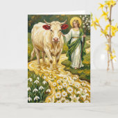 St. Brigid & De Witte Koe (Imbolc) Kaart (Gele Bloem)