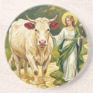 St. Brigid & De Witte Koe (Imbolc) Zandsteen Onderzetter
