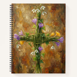 St Brigid-kruis groene riet krokus Imbolc-kunst Notitieboek