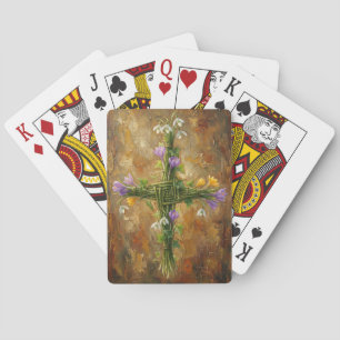St Brigid-kruis groene riet krokus Imbolc-kunst Pokerkaarten