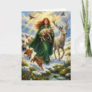 St Brigid Lente Godin Bosdieren Imbolc Kaart