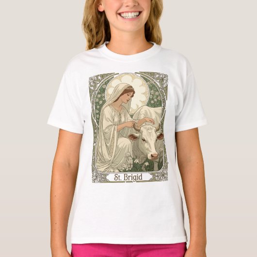 St Brigid Patroness Saint Of Ireland With White Co T-shirt (Voorkant)
