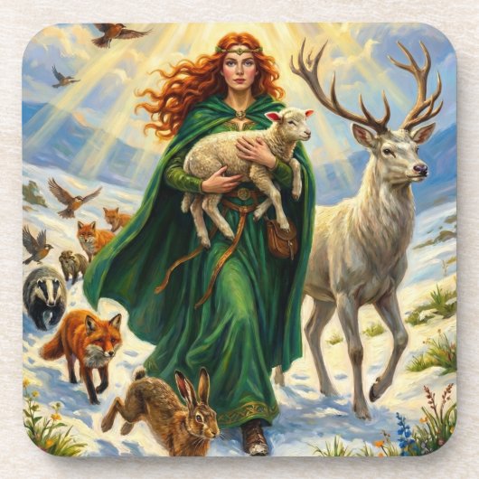 St Brigid Spring Goddess Woodland Animals Imbolc Bier Onderzetter (Voorkant)