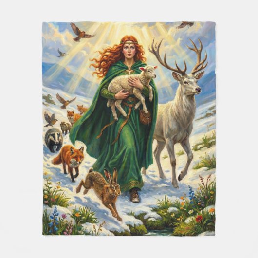 St Brigid Spring Goddess Woodland Animals Imbolc Fleece Deken (Voorkant)