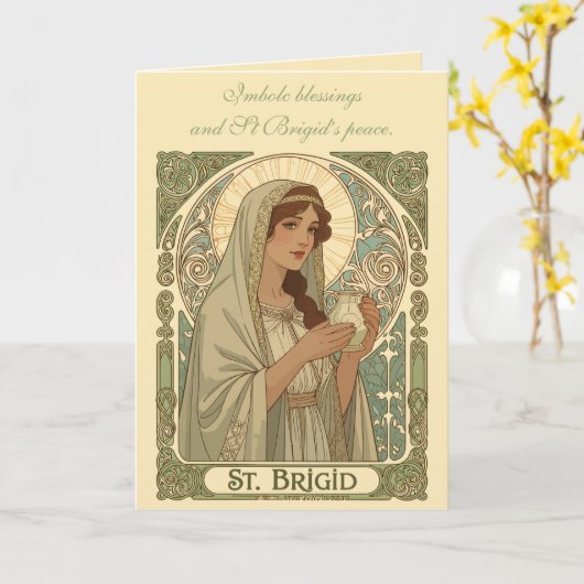 St Brigid The Patron Saint of Dairymaids Kaart (Gele Bloem)