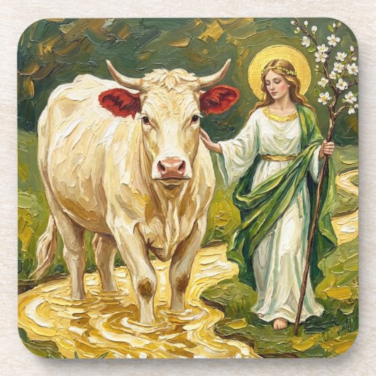 St. Brigid & The White Cow (Imbolc) Bier Onderzetter (Voorkant)