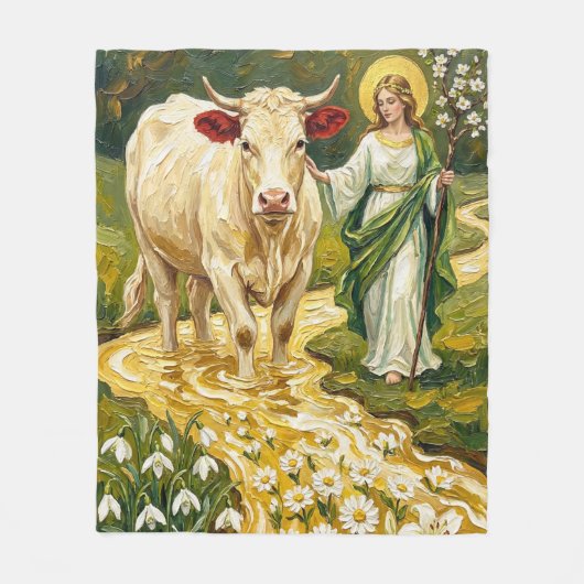 St. Brigid & The White Cow (Imbolc) Fleece Deken (Voorkant)