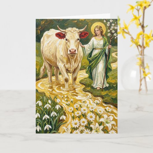 St. Brigid & The White Cow (Imbolc) Kaart (Gele Bloem)