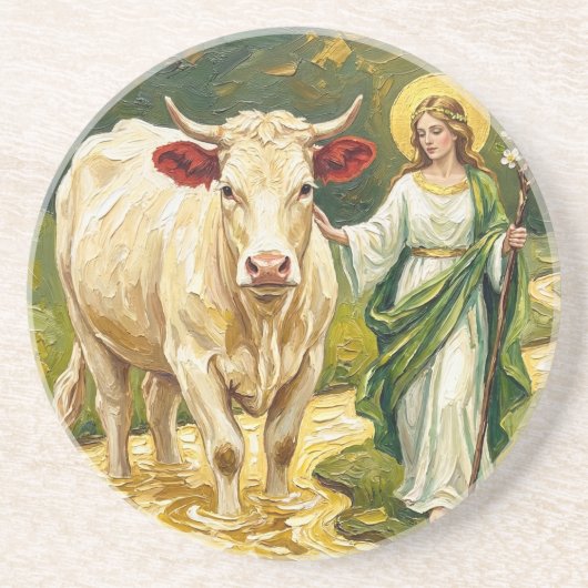 St. Brigid & The White Cow (Imbolc) Zandsteen Onderzetter (Voorkant)