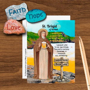 St. Brigid van Ierland en haar biermeer Briefkaart