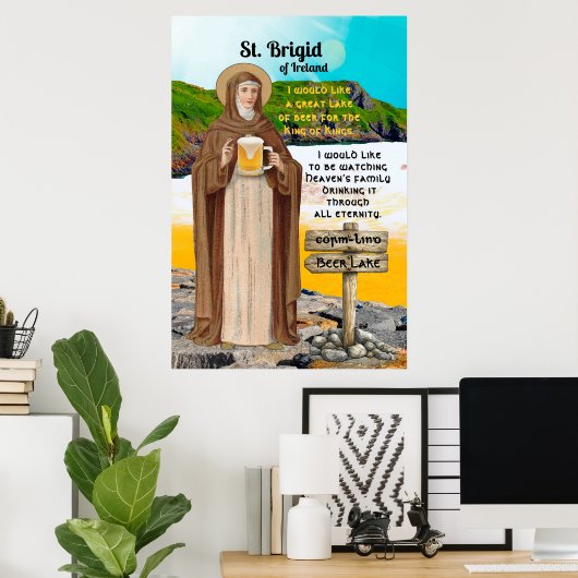 St. Brigid van Ierland en haar biermeer Poster (Thuiskantoor)