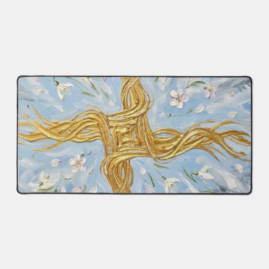 St Brigid's Cross Snowdrops Golden Imbolc Art Bureaumat (Voorkant)