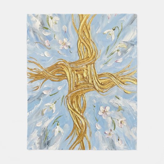 St Brigid's Cross Snowdrops Golden Imbolc Art Fleece Deken (Voorkant)