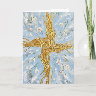 St Brigid's Cross Snowdrops Golden Imbolc Art Kaart