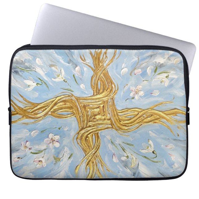 St Brigid's Cross Snowdrops Golden Imbolc Art Laptop Sleeve (Voorkant)