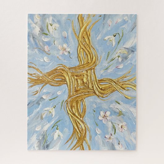 St Brigid's Cross Snowdrops Golden Imbolc Art Legpuzzel (Verticaal)