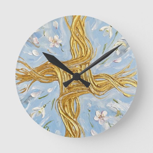 St Brigid's Cross Snowdrops Golden Imbolc Art Ronde Klok (Voorkant)
