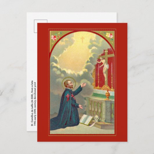St. Camillus Praying voor een Crucifix (M 020) Briefkaart (Voorkant / Achterkant)