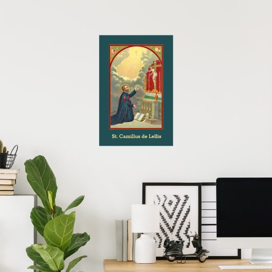 St. Camillus Praying voor een Crucifix (M 020) Poster (Thuiskantoor)