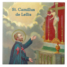 St. Camillus Praying voor een Crucifix (M 020) Tegeltje