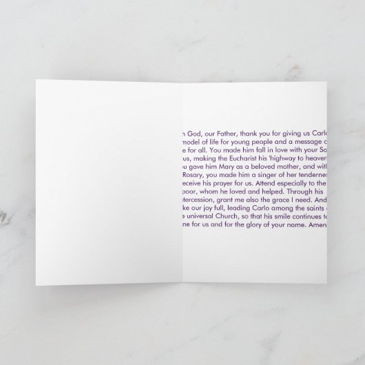St Carlo Accutis Dank u kaart (Binnen)