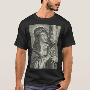 St. Catharina van Siena Kruisiging Art Noir Geloof T-shirt