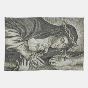 St. Catharina van Siena Kruisiging Art Noir Geloof Theedoek