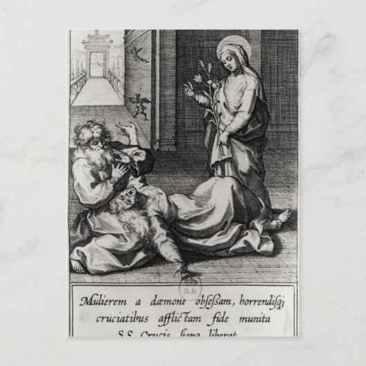 St. Catherine Exorcizing a Demon van een vrouw Briefkaart (Voorkant)