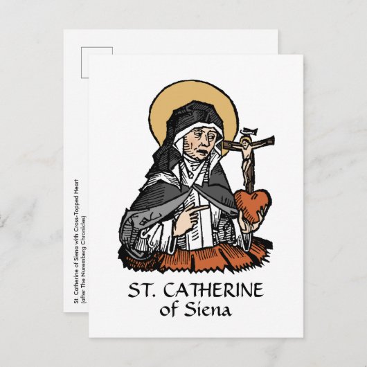 St. Catherine of Siena met Crucifix-Topped Heart Briefkaart (Voorkant / Achterkant)