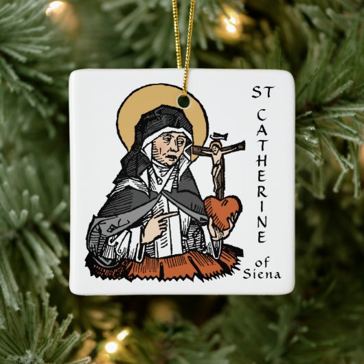 St. Catherine of Siena met Crucifix-Topped Heart Keramisch Ornament (Boom)