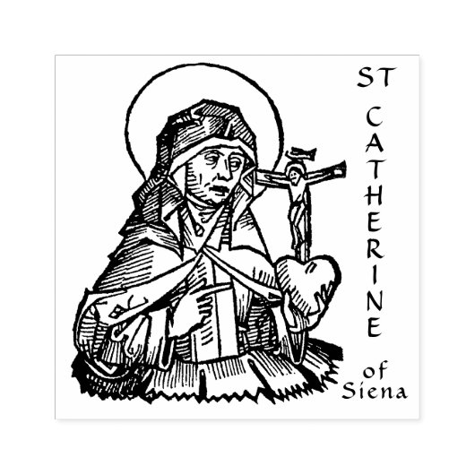 St. Catherine of Siena met Crucifix-Topped Heart Rubberstempel (Afrduk)