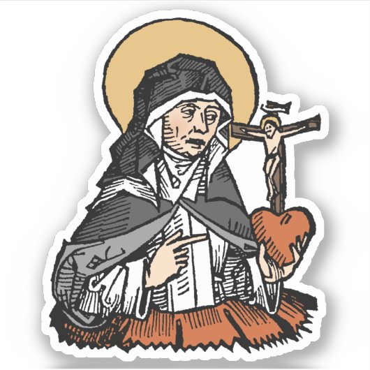St. Catherine of Siena met Crucifix-Topped Heart Sticker (Voorkant)
