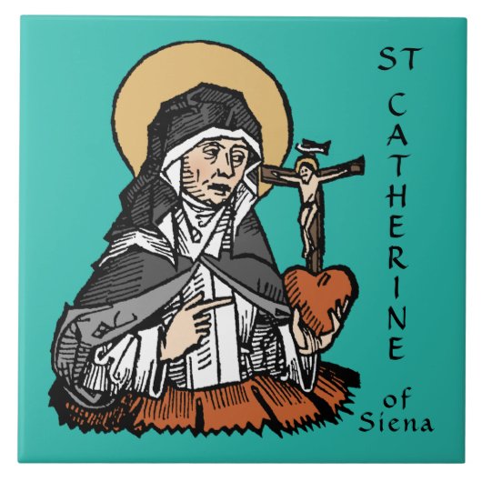 St. Catherine of Siena met Crucifix-Topped Heart Tegeltje (Voorkant)