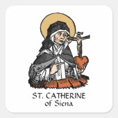 St. Catherine of Siena met Crucifix-Topped Heart Vierkante Sticker (Voorkant)
