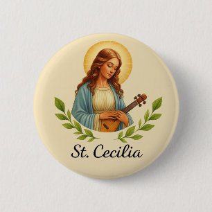 St. Cecilia katholieke heiligen speld met halo en Ronde Button 5,7 Cm
