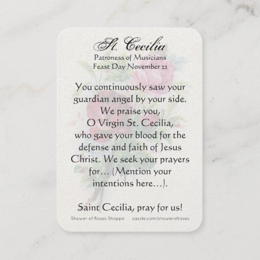 St. Cecilia Patron Musicians katholieke Prayer Plaatskaartje (Achterkant)