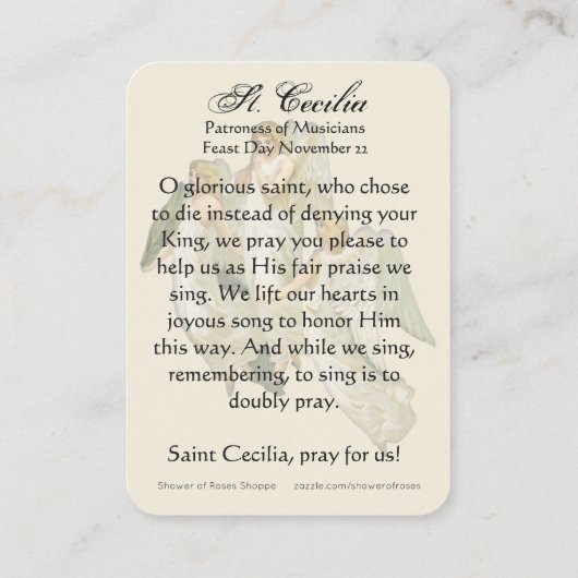 St. Cecilia Patron Musicians katholieke Prayer Plaatskaartje (Achterkant)