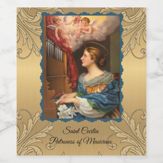 St. Cecilia Patron van Musicians Gold Elegant Wijn Etiket (Enkel label)
