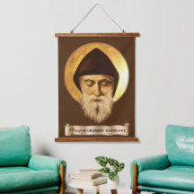 St. Charbel Makhlouf wandtapijt met houten rand